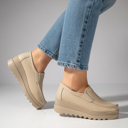 Pantofi casual dama cu platforma bej din Piele naturala MOD10093, 4, modlet.ro
