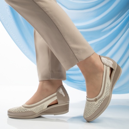 Pantofi casual dama cu platforma bej MOD13346, 3, modlet.ro