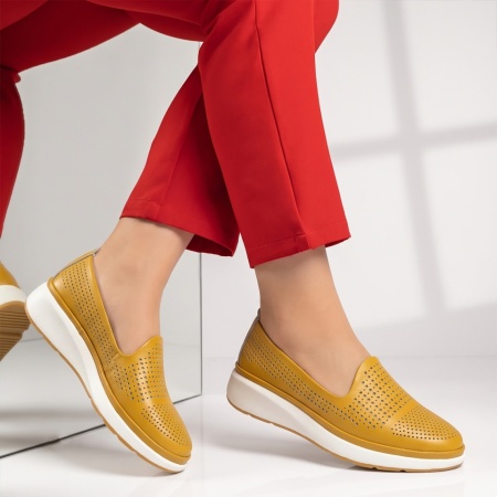 Pantofi casual dama cu platforma galbeni din Piele naturala SARA8, 3, modlet.ro