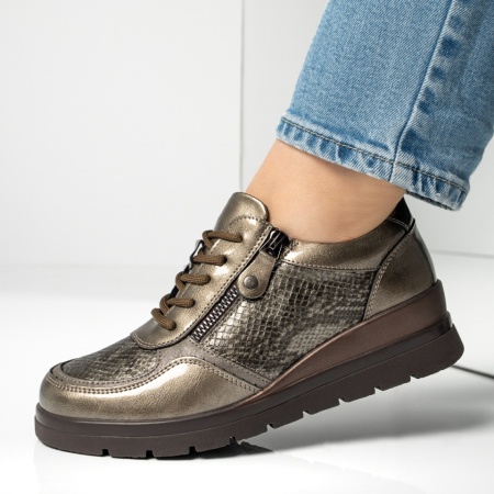 Pantofi dama, Pantofi casual dama cu platforma khaki luciosi MOD13010, modlet.ro
