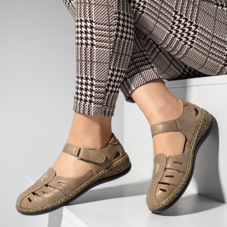 Pantofi casual dama cu scai si perforatii khaki MOD13344, 2, modlet.ro