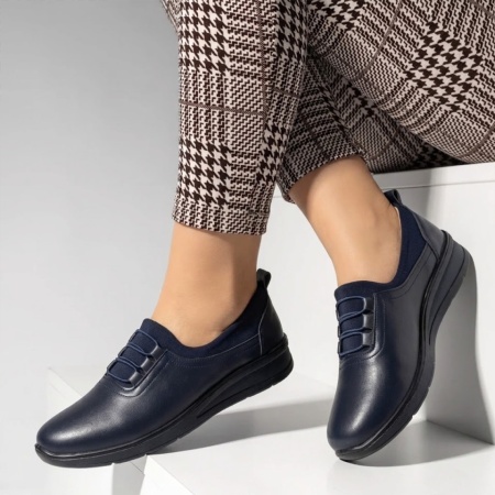 Pantofi casual dama cu siret elastic albastru inchis LILI8, 2, modlet.ro