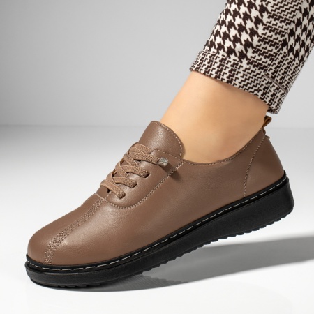 Pantofi casual dama cu siret elastic bej inchis MOD09982, 2, modlet.ro