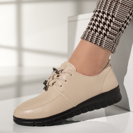 Pantofi casual dama cu siret elastic bej MOD11936, 3, modlet.ro