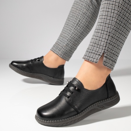 Pantofi casual dama, Pantofi casual dama cu siret elastic negri din Piele naturala MOD11992, modlet.ro