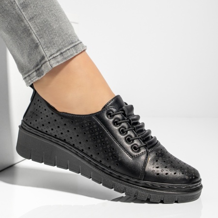 Pantofi casual dama cu siret elastic si perforatii negri ZEF13156, 4, zeforia.ro