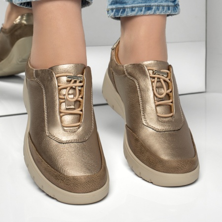 Pantofi casual dama cu siret elastic si platforma aurii MOD11942, 3, modlet.ro