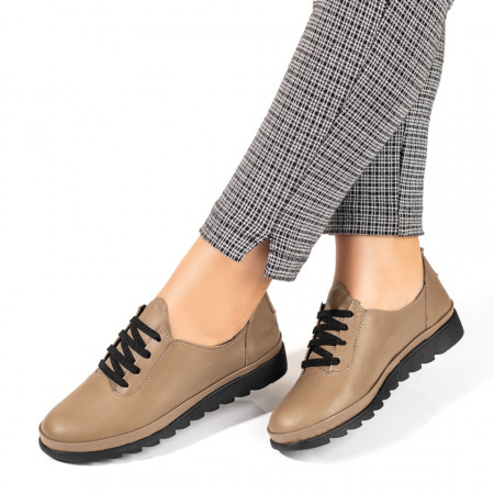 Pantofi casual dama cu siret khaki din Piele naturala MOD10351, 3, modlet.ro