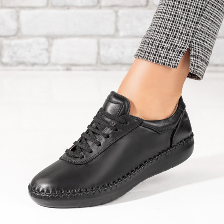 Plateste Jumatate!, Pantofi casual dama cu siret negri din Piele naturala MOD03629, modlet.ro