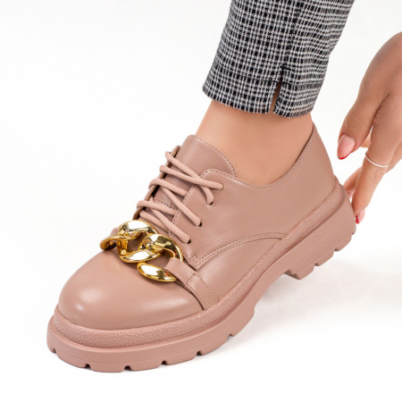 Pantofi casual dama cu siret si lant decorativ bej MOD03095