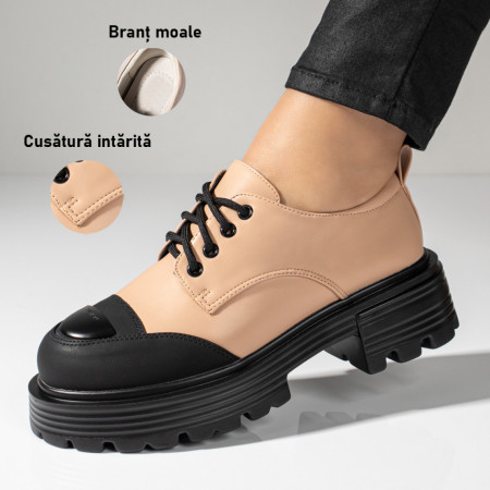 Pantofi dama, Pantofi casual dama cu siret si talpa groasa bej MOD10966, modlet.ro