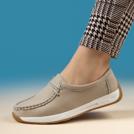 Pantofi casual dama cu siret si talpa joasa khaki GINA8, 2, modlet.ro