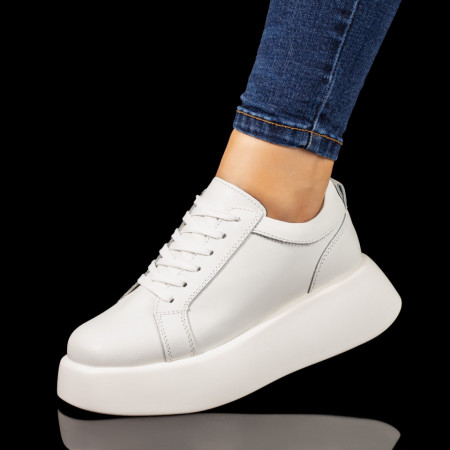 Plateste Jumatate!, Pantofi casual dama cu talpa groasa albi din Piele naturala MOD10279, modlet.ro
