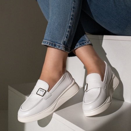 Pantofi casual dama, Pantofi casual dama cu talpa groasa albi MOD10953, modlet.ro