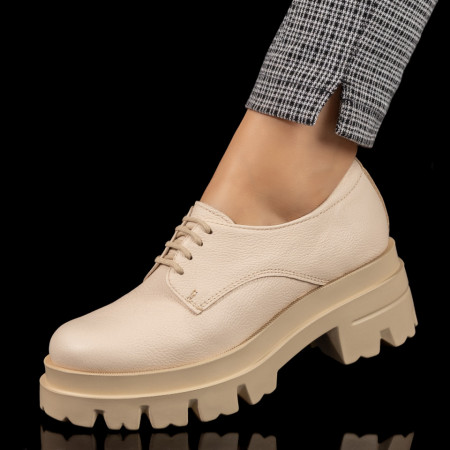 Pantofi casual dama, Pantofi casual dama cu talpa groasa bej din Piele naturala MOD10374, modlet.ro
