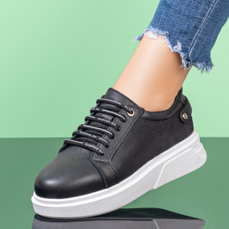 Pantofi dama, Pantofi casual dama cu talpa groasa din Piele naturala negri MOD08326, modlet.ro