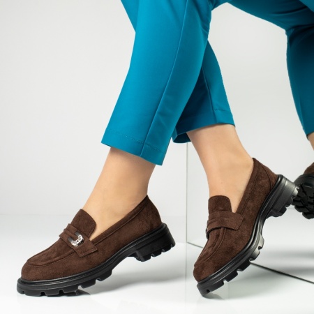 Pantofi casual dama cu talpa groasa maro inchis suede MOD14199, 2, modlet.ro
