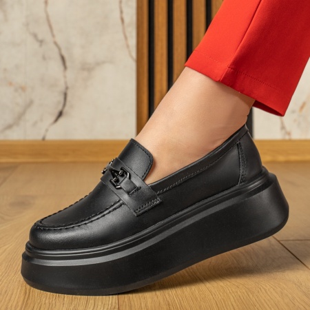 Pantofi casual dama, Pantofi casual dama cu talpa groasa negri din Piele naturala MOD11355, modlet.ro