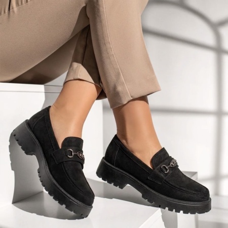 Pantofi casual dama cu talpa groasa negru suede MARA22, 3, modlet.ro