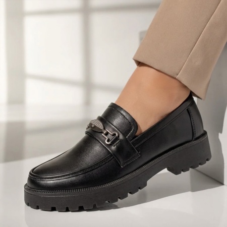Pantofi casual dama cu talpa groasa si accesoriu decorativ negri LILI16, 2, modlet.ro