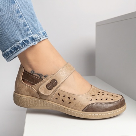 Pantofi casual dama cu talpa joasa bej EVA95, 2, modlet.ro