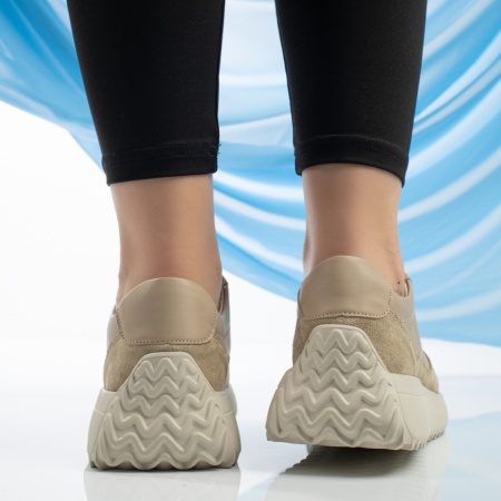 Pantofi casual dama, din piele naturala, bej MOD13297, 2, modlet.ro