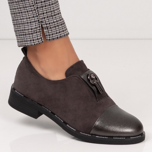 Pantofi casual dama gri inchis din material textil MDL01684