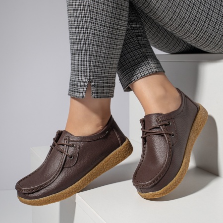 Pantofi casual dama, Pantofi casual dama maro cu siret din Piele naturala MOD03850, modlet.ro