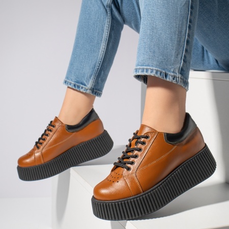 Pantofi casual dama, Pantofi casual dama maro cu talpa groasa din Piele naturala MOD12740, modlet.ro