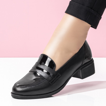 Plateste Jumatate!, Pantofi casual dama negri cu aspect lacuit din Piele naturala MOD08306, modlet.ro