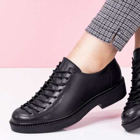 Pantofi casual dama negri cu siret din Piele naturala MOD03549, 3, modlet.ro
