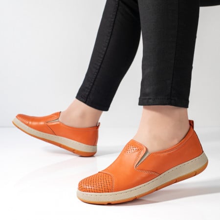 Pantofi casual dama, Pantofi casual dama portocalii din Piele naturala ZEF11124 - zeforia.ro