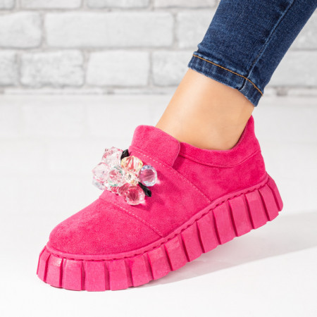 Pantofi casual dama, Pantofi casual dama roz suede cu pietre aplicate ZEF10131 - zeforia.ro