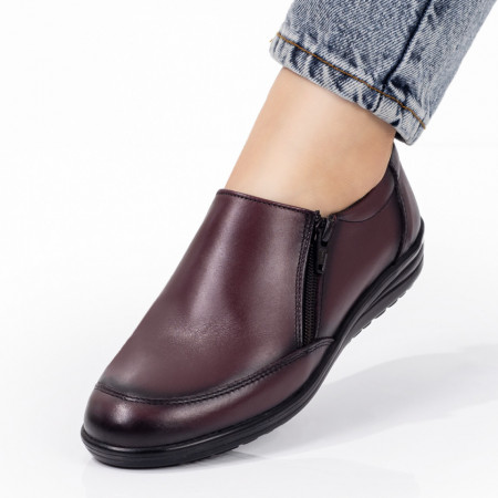 Plateste Jumatate!, Pantofi casual dama visinii cu fermoar din Piele naturala MOD03568, modlet.ro