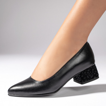 Incaltaminte dama, Pantofi cu toc dama negri din Piele naturala ZEF11001 - zeforia.ro