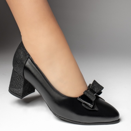 Pantofi cu toc dama si imprimeu negri din Piele naturala ZEF13474, 4, zeforia.ro