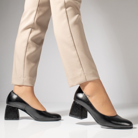 Pantofi cu toc gros dama negri din Piele naturala MOD12048, 4, modlet.ro
