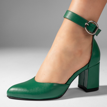 Pantofi dama, Pantofi cu toc gros dama verzi din Piele naturala MOD11062, modlet.ro