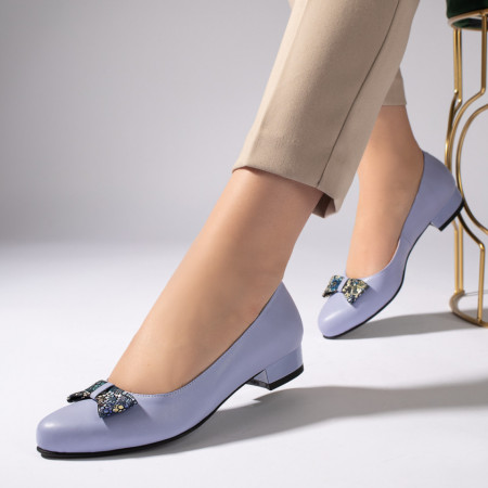 Pantofi cu toc, Pantofi cu toc mic albastri deschis dama din Piele naturala ZEF11254 - zeforia.ro