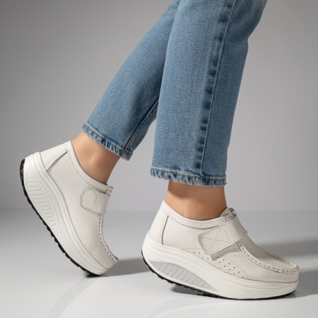 Pantofi dama casual cu platforma din Piele naturala albi MOD03866, 2, modlet.ro