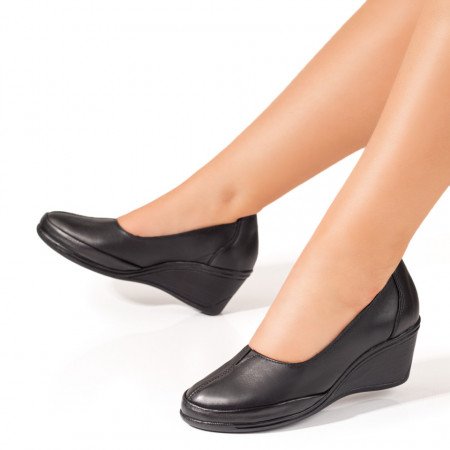 Pantofi casual cu platforma, Pantofi dama casual cu platforma negri din Piele naturala ZEF033896 - zeforia.ro
