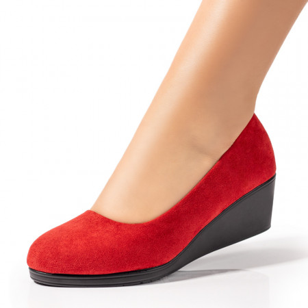 Pantofi casual cu platforma, Pantofi dama casual cu platforma rosii suede MDL01679 - modlet.ro