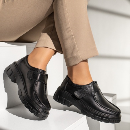 Pantofi dama casual cu scai si talpa groasa negri din Piele naturala MOD13977, 3, modlet.ro