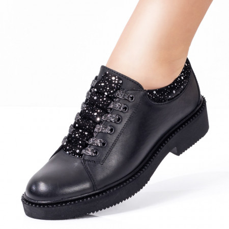 Pantofi casual dama, Pantofi dama casual din Piele naturala negri cu sclipici ZEF03552 - zeforia.ro