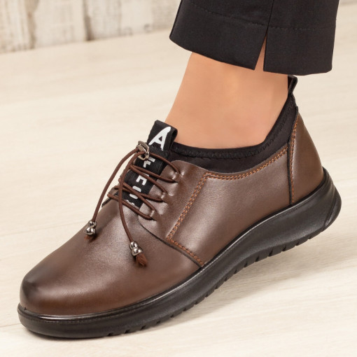 Oferta zilei, Pantofi dama casual maro cu siret si insertii de material textil ZEF03079 - zeforia.ro