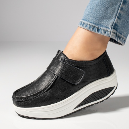 Pantofi dama casual negri cu platforma din Piele naturala MOD03866, 4, modlet.ro