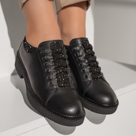 Pantofi dama casual negri cu sclipici din Piele naturala MOD03552, 3, modlet.ro