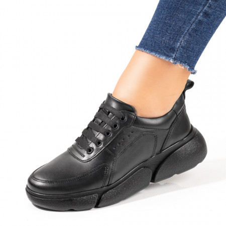 Pantofi casual dama, Pantofi dama casual negri cu siret din Piele naturala ZEF10252 - zeforia.ro