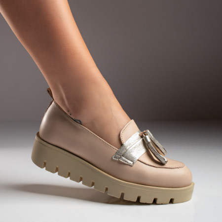Plateste Jumatate!, Pantofi dama casual roz cu argintiu din Piele naturala MOD03573, modlet.ro