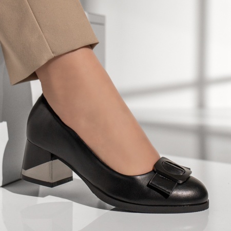 Pantofi dama cu accesoriu decorativ negri MOD13214, 4, modlet.ro